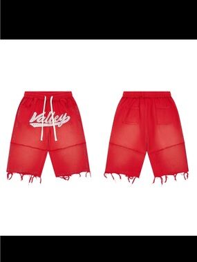 Valleydreams, long Red Logo Distressed Men's  Shorts